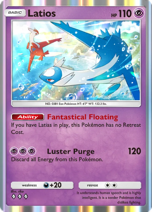 Latios, Secluded Springs #037, Basic Psychic Pokémon, illustrated by rika