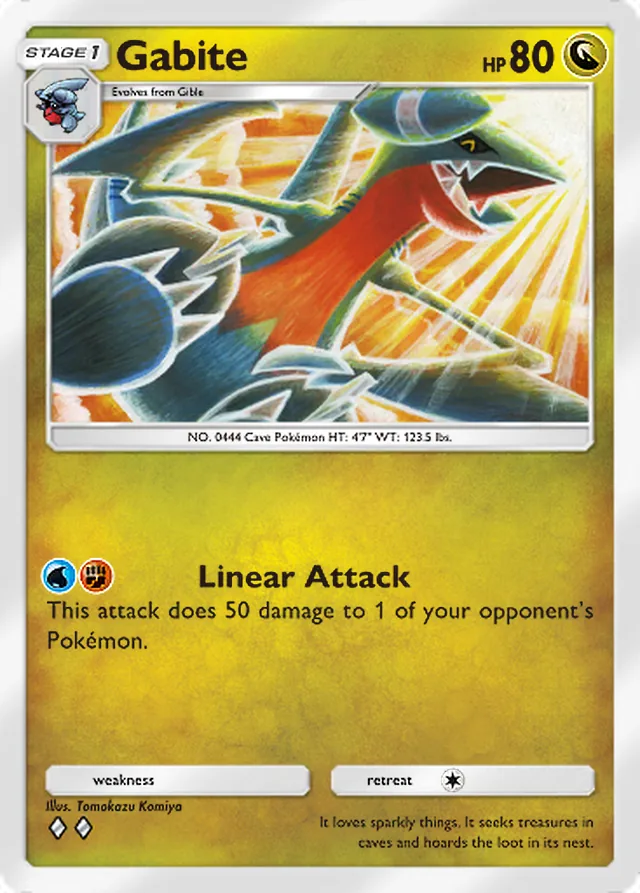 Gabite, Team Rocket’s Ambition #053, Stage 1 Dragon Pokémon, illustrated by Tomokazu Komiya