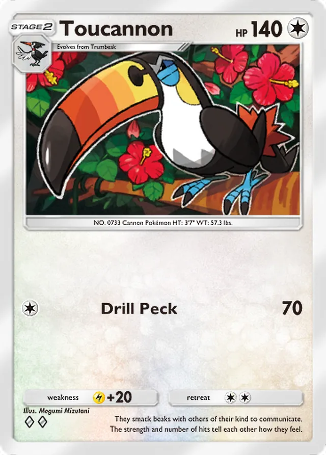 Toucannon, Celestial Guardians #135, Stage 2 Colorless Pokémon, illustrated by Megumi Mizutani