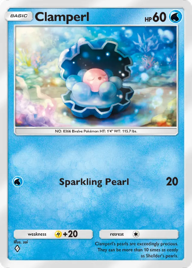 Clamperl, Pulsing Aura #042, Basic Water Pokémon, illustrated by sui
