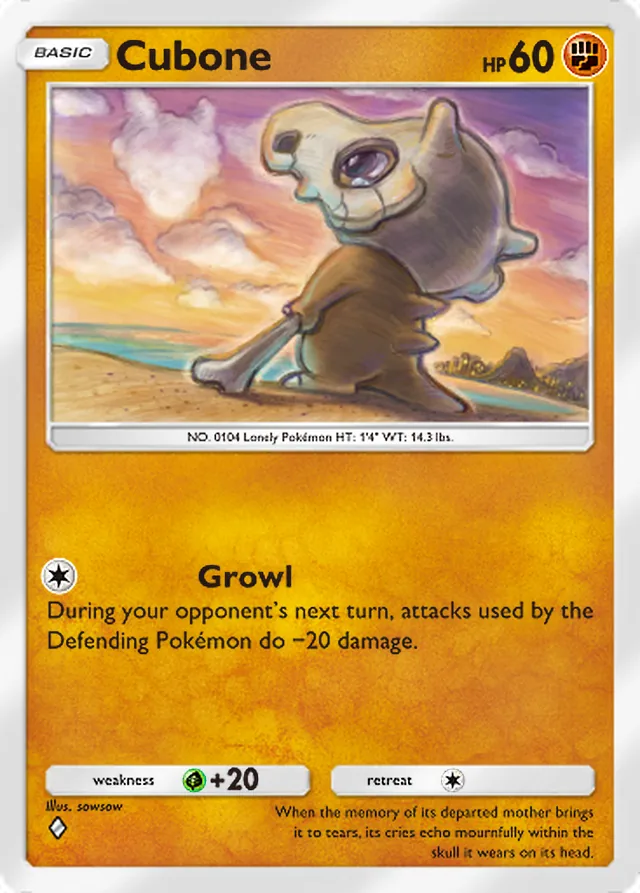 Cubone, Genetic Apex #151, Basic Fighting Pokémon, illustrated by sowsow
