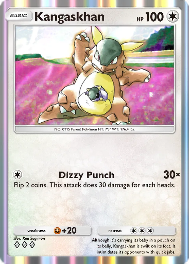 Kangaskhan, Genetic Apex #203, Basic Colorless Pokémon, illustrated by Ken Sugimori