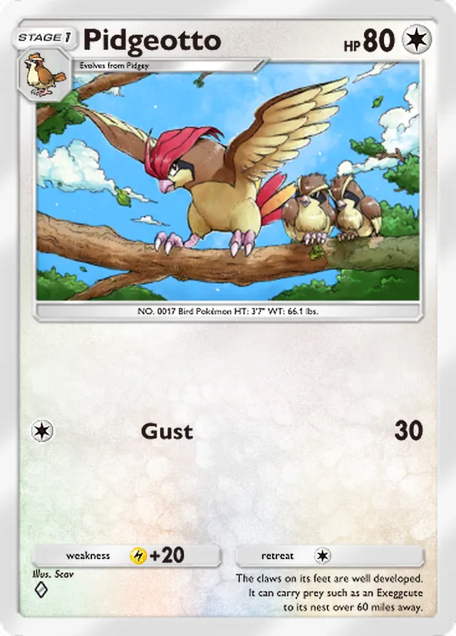Pidgeotto, Genetic Apex #187, Stage 1 Colorless Pokémon, illustrated by Scav