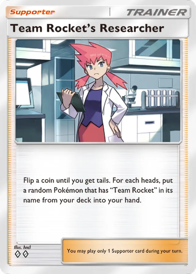Team Rocket’s Researcher, Team Rocket’s Ambition #069, Trainer card, illustrated by hncl