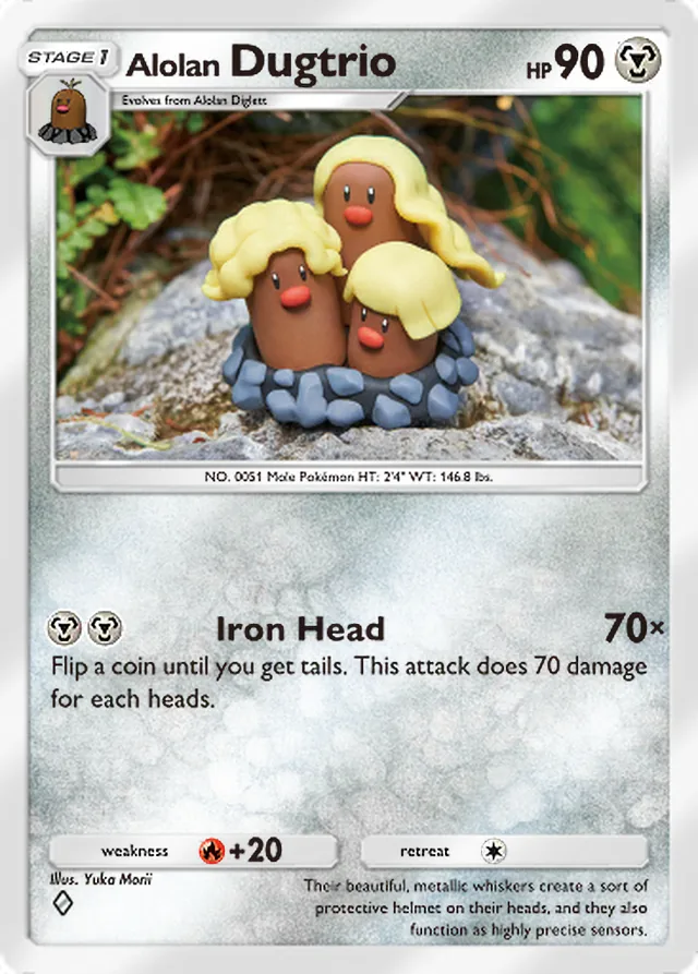 Alolan Dugtrio, Celestial Guardians #118, Stage 1 Metal Pokémon, illustrated by Yuka Morii