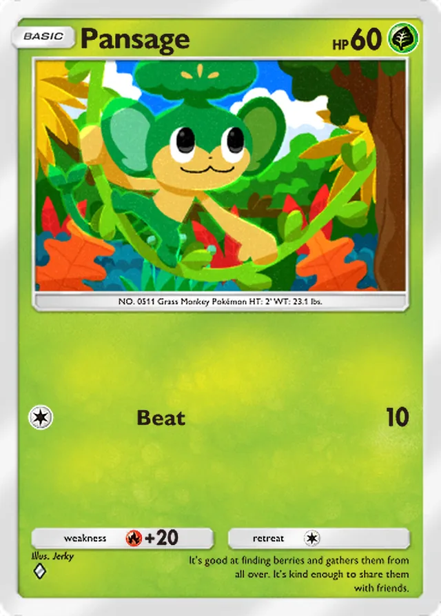 Pansage, Mega Rising #013, Basic Grass Pokémon, illustrated by Jerky