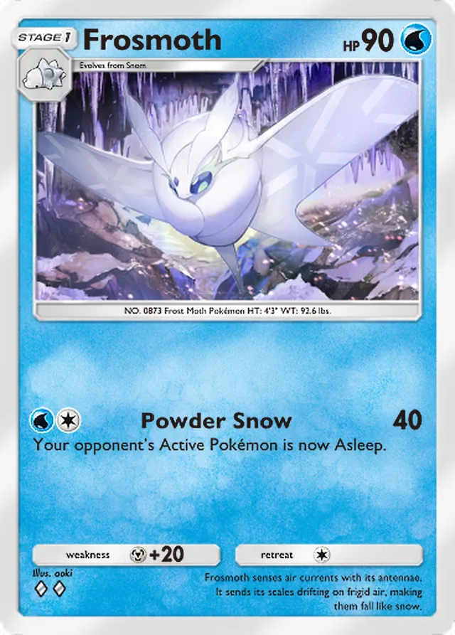 Frosmoth, Genetic Apex #093, Stage 1 Water Pokémon, illustrated by aoki