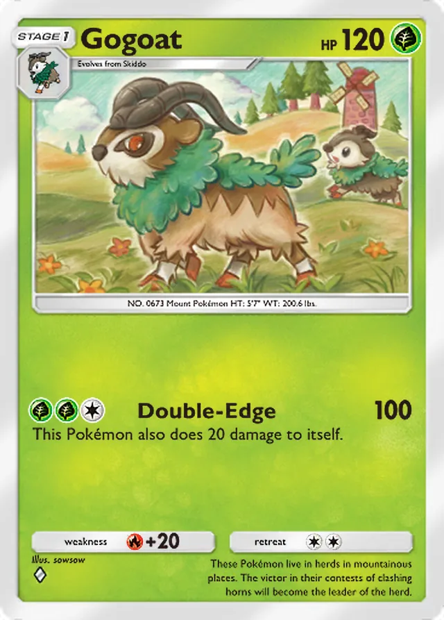 Gogoat, Mega Rising #022, Stage 1 Grass Pokémon, illustrated by sowsow