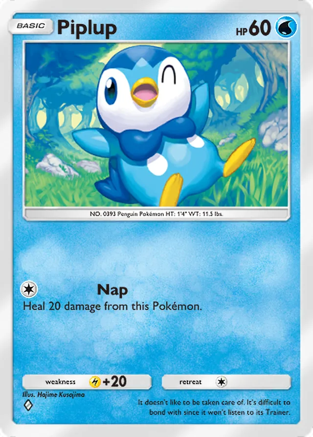 Piplup, Space-Time Smackdown #035, Basic Water Pokémon, illustrated by Hajime Kusajima