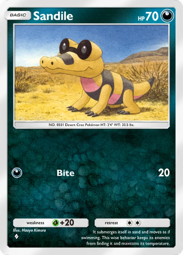 Sandile, Extradimensional Crisis #039, Basic Darkness Pokémon, illustrated by Naoyo Kimura