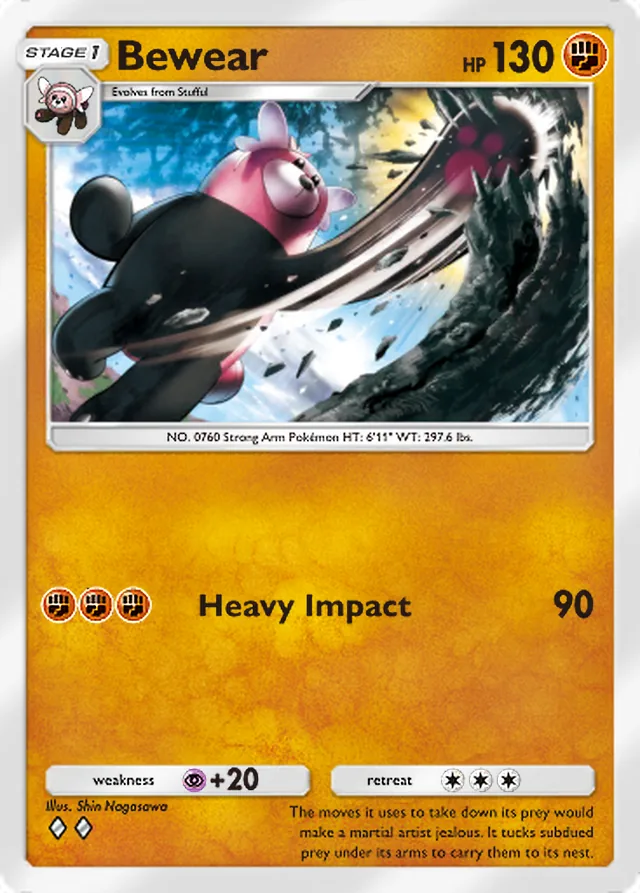 Bewear, Mega Rising #142, Stage 1 Fighting Pokémon, illustrated by Shin Nagasawa