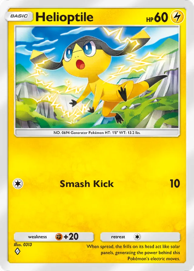 Helioptile, Celestial Guardians #062, Basic Lightning Pokémon, illustrated by 0313