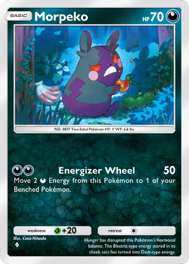Morpeko, Mega Shine #045, Basic Darkness Pokémon, illustrated by Cona Nitanda