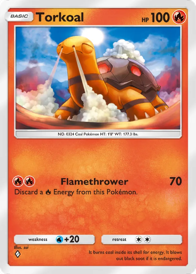 Torkoal, Eevee Grove #010, Basic Fire Pokémon, illustrated by sui