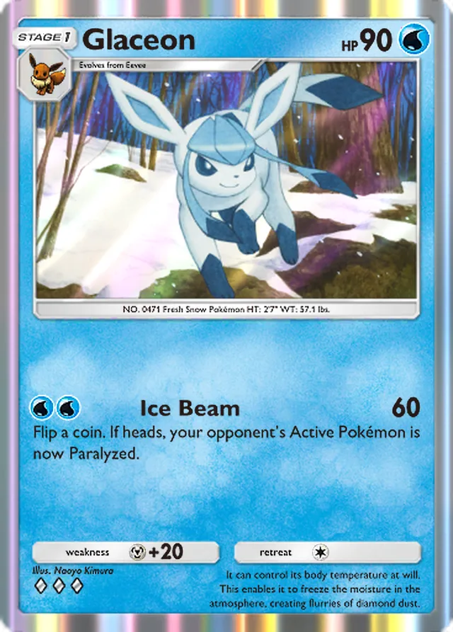 Glaceon, Space-Time Smackdown #046, Stage 1 Water Pokémon, illustrated by Naoyo Kimura