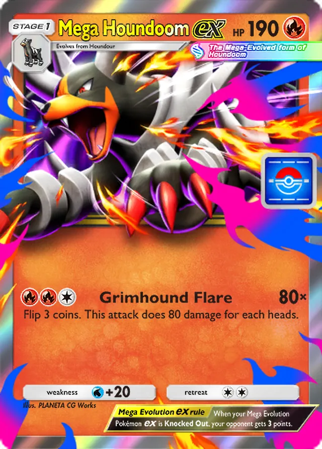 Mega Houndoom ex, Promo-B #080, Stage 1 Fire Pokémon, illustrated by PLANETA CG Works
