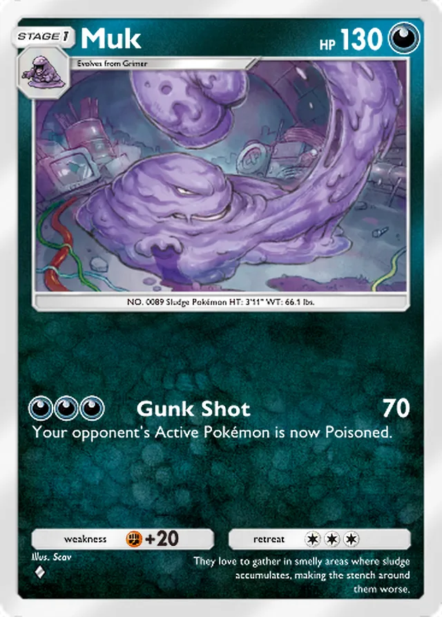 Muk, Crimson Blaze #046, Stage 1 Darkness Pokémon, illustrated by Scav
