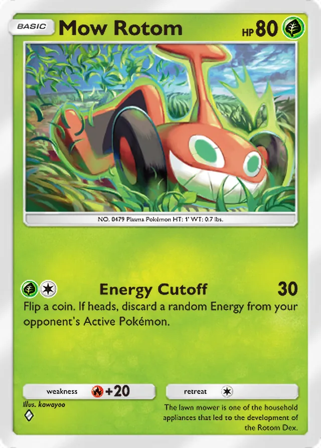 Mow Rotom, Space-Time Smackdown #021, Basic Grass Pokémon, illustrated by kawayoo