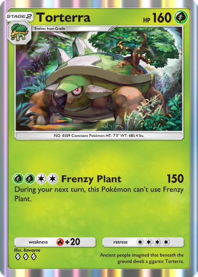 Torterra, Space-Time Smackdown #012, Stage 2 Grass Pokémon, illustrated by kawayoo