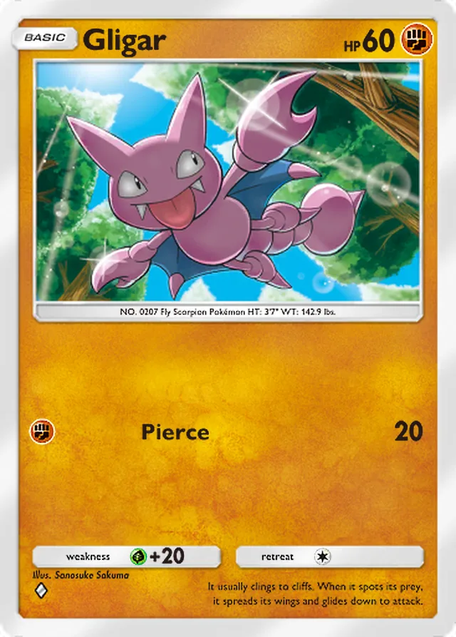 Gligar, Space-Time Smackdown #083, Basic Fighting Pokémon, illustrated by Sanosuke Sakuma