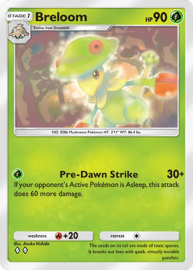 Breloom, Pulsing Aura #012, Stage 1 Grass Pokémon, illustrated by Atsuko Nishida