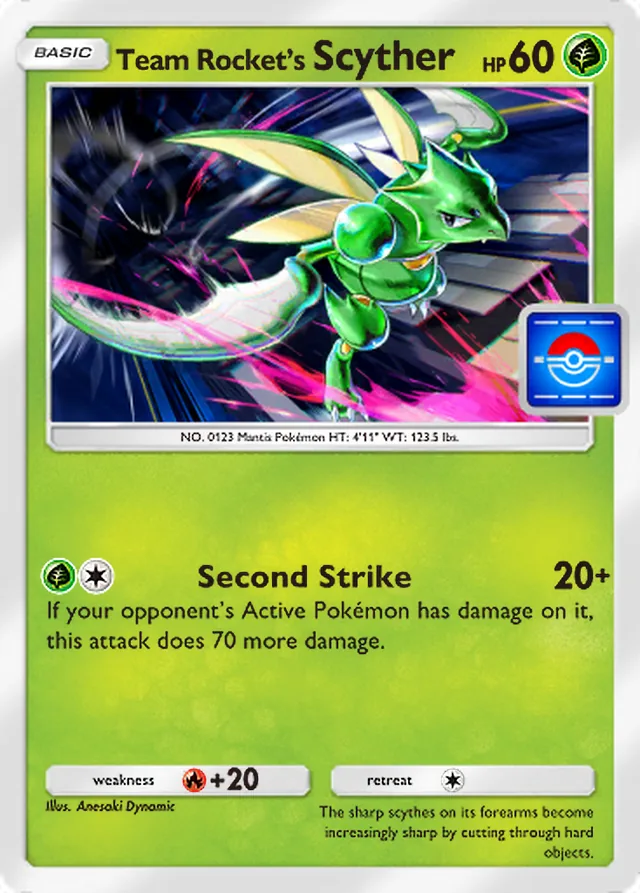 Team Rocket’s Scyther, Promo-B #088, Basic Grass Pokémon, illustrated by Anesaki Dynamic