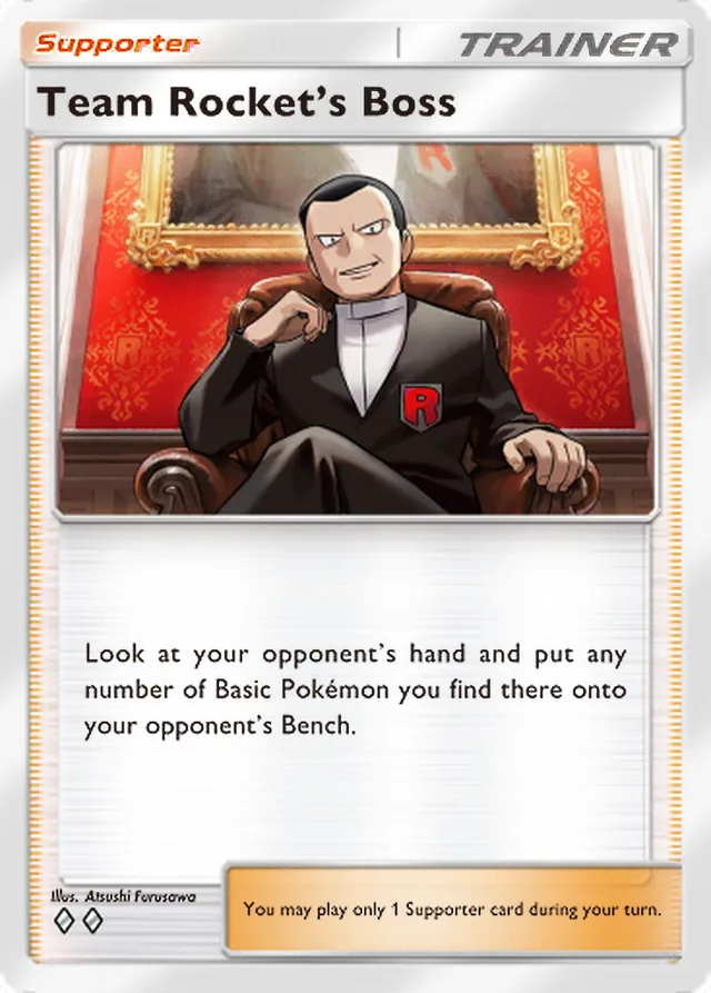 Team Rocket’s Boss, Team Rocket’s Ambition #071, Trainer card, illustrated by Atsushi Furusawa