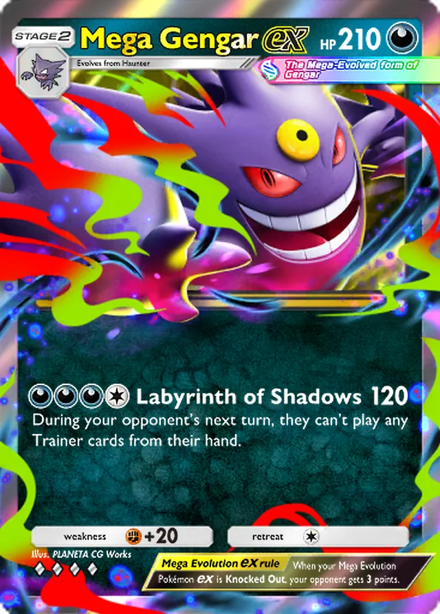 Mega Gengar ex, Mega Shine #039, Stage 2 Darkness Pokémon, illustrated by PLANETA CG Works