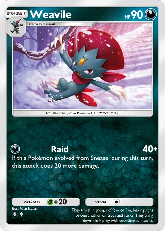 Weavile, Paradox Drive #039, Stage 1 Darkness Pokémon, illustrated by Misa Tsutsui