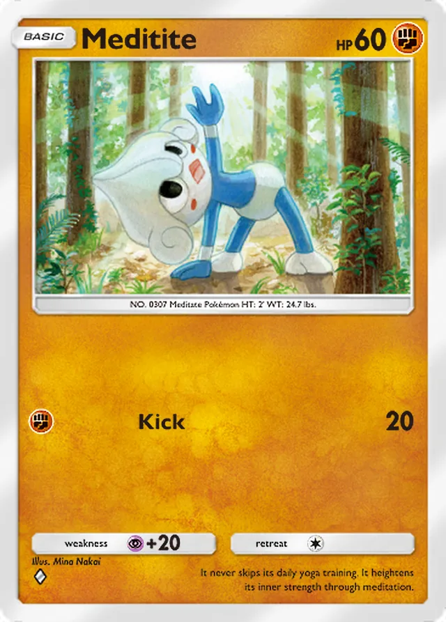 Meditite, Triumphant Light #043, Basic Fighting Pokémon, illustrated by Mina Nakai