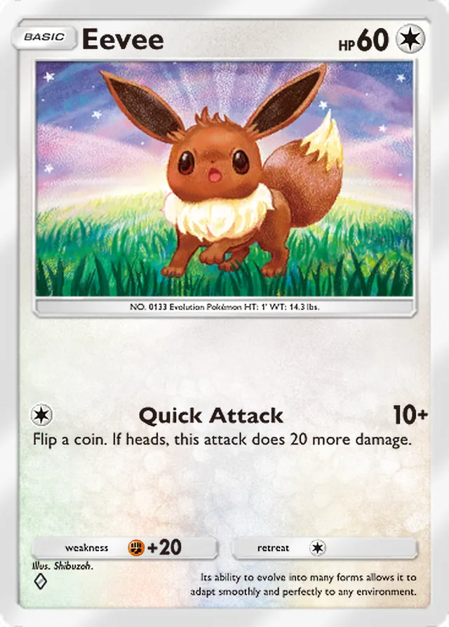 Eevee, Space-Time Smackdown #126, Basic Colorless Pokémon, illustrated by Shibuzoh.