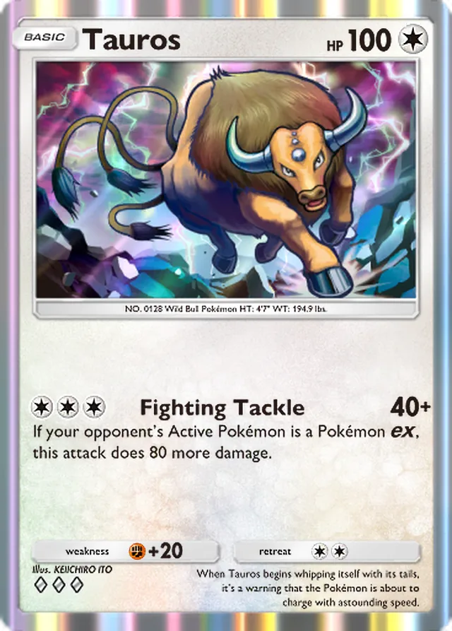 Tauros, Mythical Island #060, Basic Colorless Pokémon, illustrated by KEIICHIRO ITO