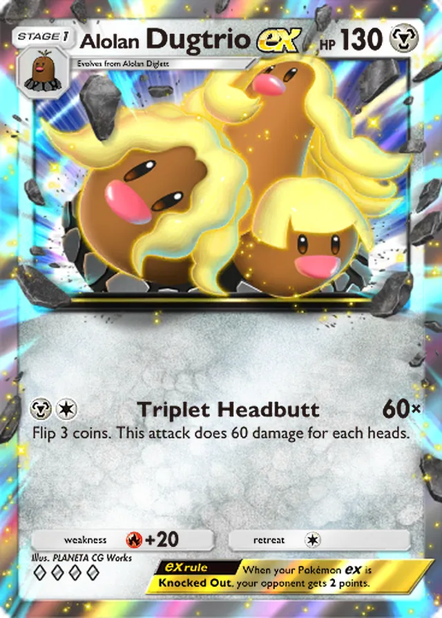 Alolan Dugtrio ex, Extradimensional Crisis #047, Stage 1 Metal Pokémon, illustrated by PLANETA CG Works
