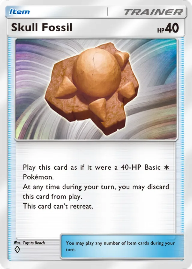 Skull Fossil, Space-Time Smackdown #144, Trainer card, illustrated by Toyste Beach