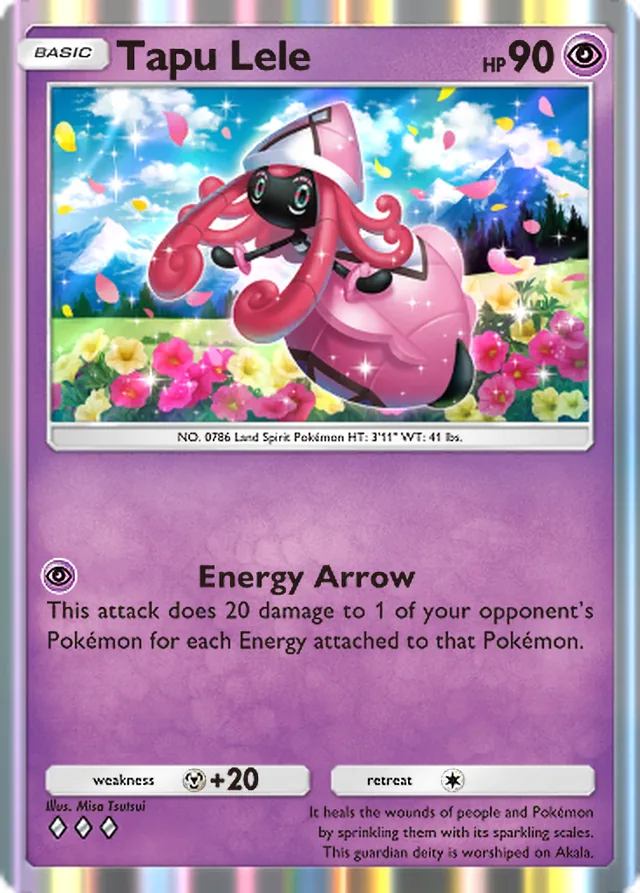 Tapu Lele, Celestial Guardians #084, Basic Psychic Pokémon, illustrated by Misa Tsutsui