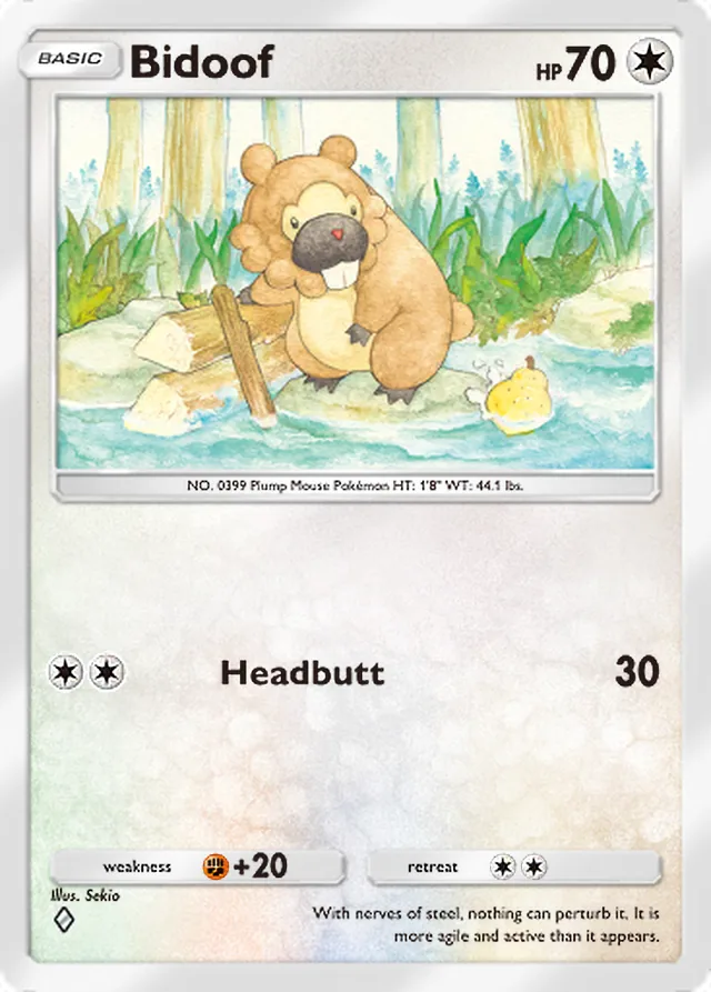 Bidoof, Shining Revelry #064, Basic Colorless Pokémon, illustrated by Sekio