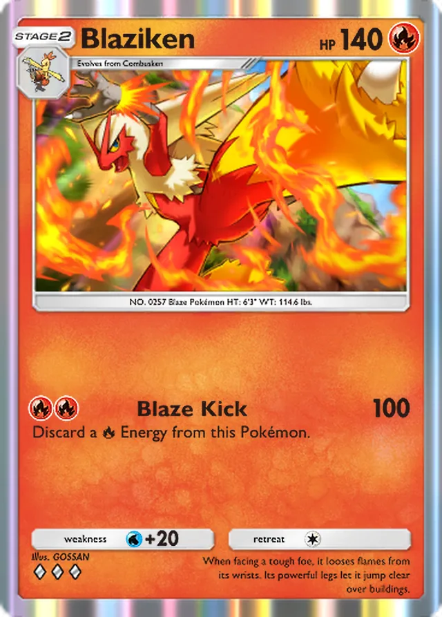 Blaziken, Mega Rising #035, Stage 2 Fire Pokémon, illustrated by GOSSAN