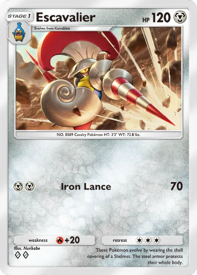 Escavalier, Ruler of the Skies #110, Stage 1 Metal Pokémon, illustrated by Nurikabe
