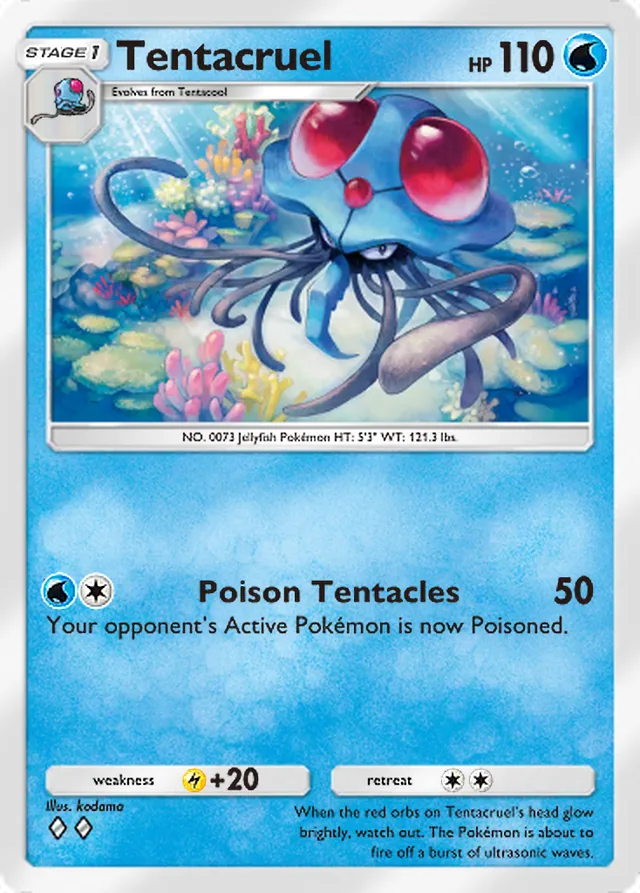 Tentacruel, Genetic Apex #063, Stage 1 Water Pokémon, illustrated by kodama