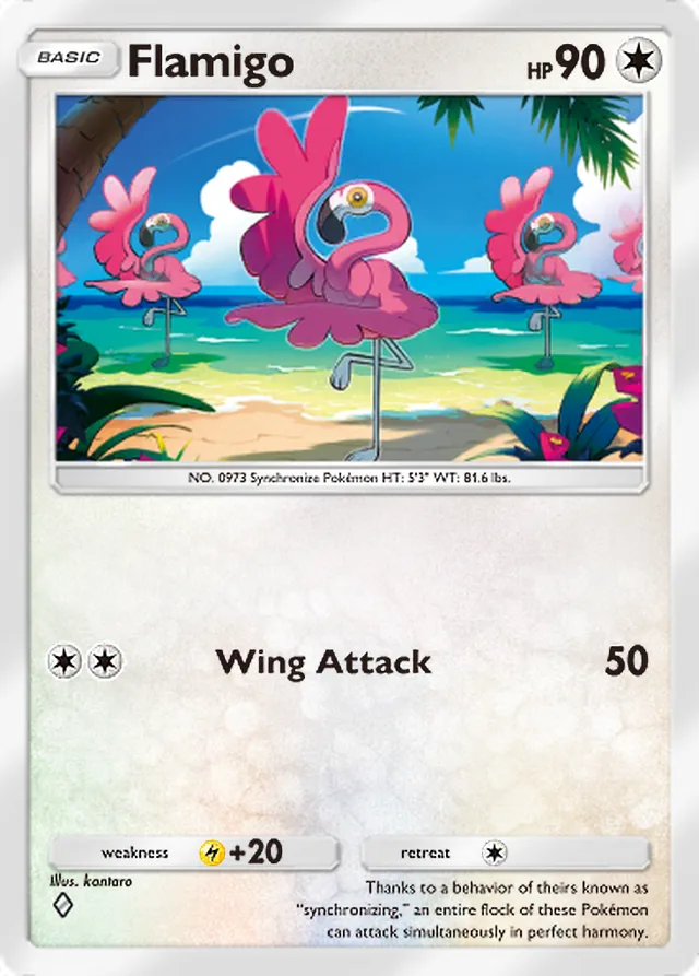 Flamigo, Paldean Wonders #085, Basic Colorless Pokémon, illustrated by kantaro