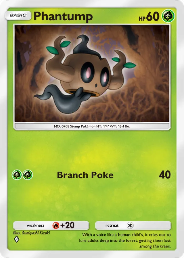 Phantump, Mega Rising #023, Basic Grass Pokémon, illustrated by Sumiyoshi Kizuki
