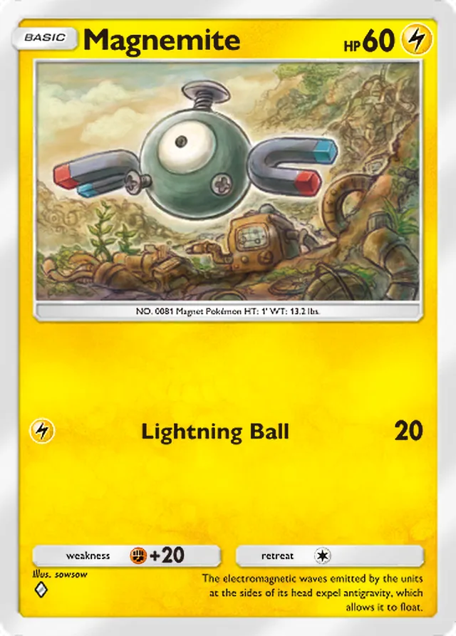 Magnemite, Genetic Apex #097, Basic Lightning Pokémon, illustrated by sowsow