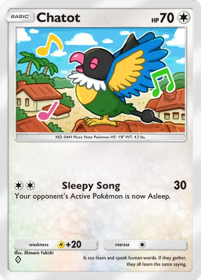 Chatot, Mega Rising #198, Basic Colorless Pokémon, illustrated by Shimaris Yukichi