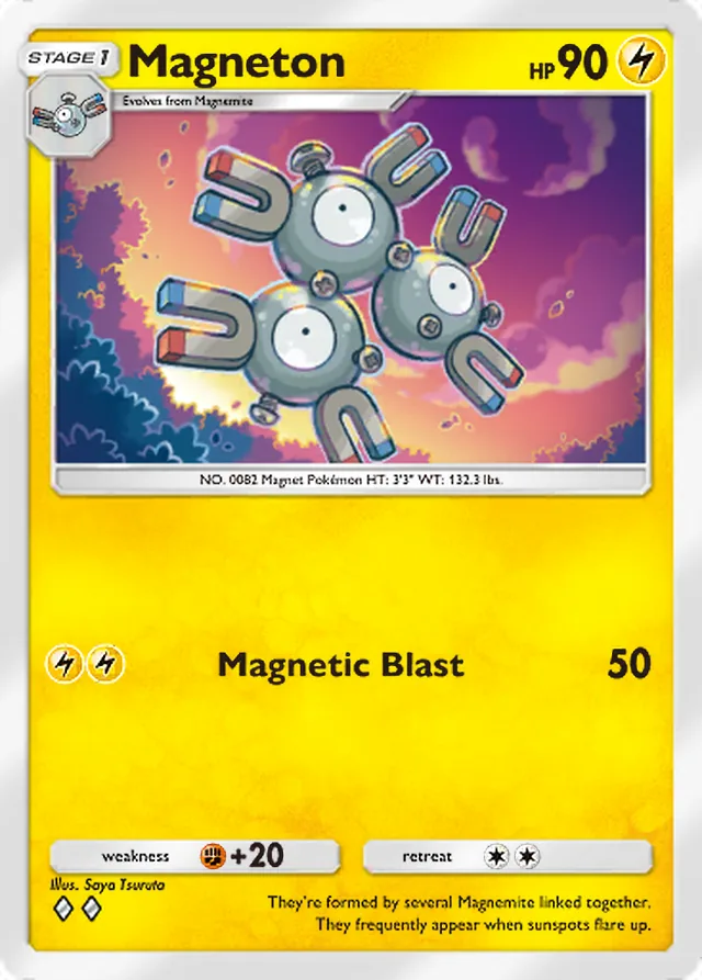 Magneton, Pulsing Aura #053, Stage 1 Lightning Pokémon, illustrated by Saya Tsuruta