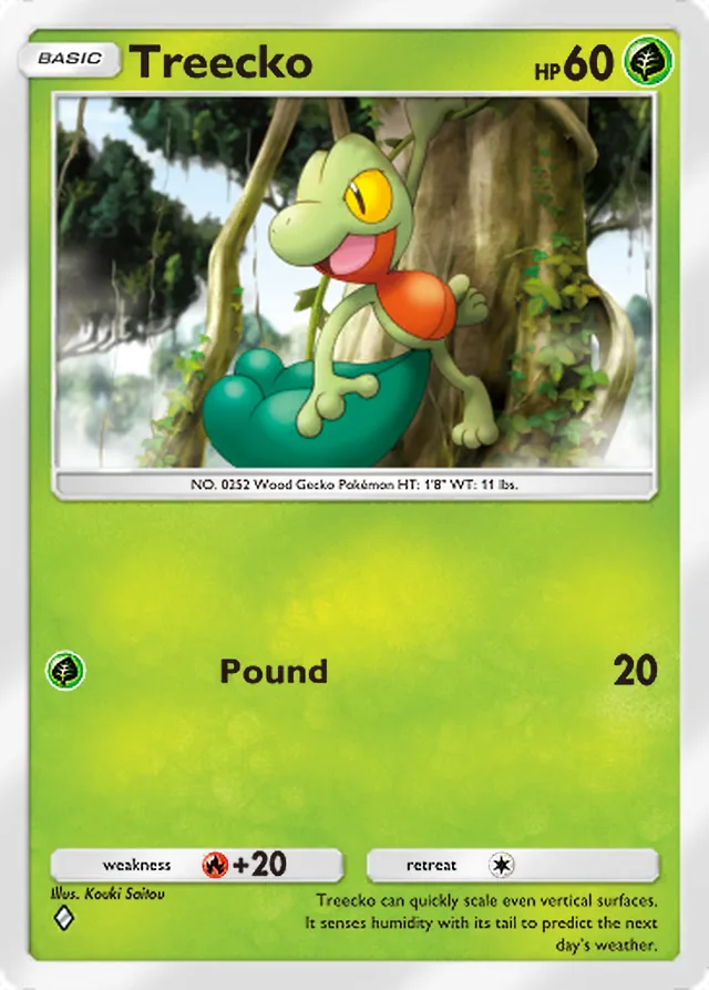 Treecko, Pulsing Aura #005, Basic Grass Pokémon, illustrated by Kouki Saitou