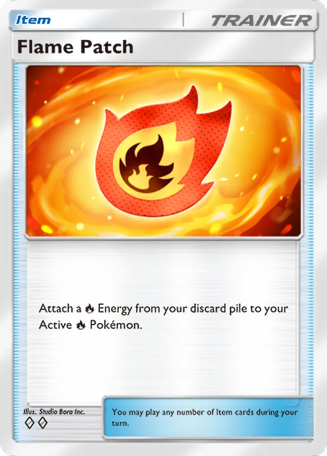 Flame Patch, Mega Rising #217, Trainer card, illustrated by Studio Bora Inc.