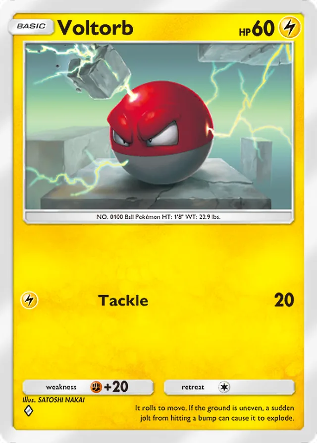 Voltorb, Genetic Apex #099, Basic Lightning Pokémon, illustrated by SATOSHI NAKAI