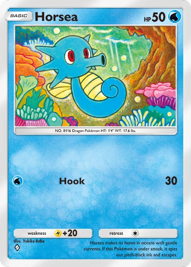 Horsea, Wisdom of Sea and Sky #041, Basic Water Pokémon, illustrated by Yukiko Baba