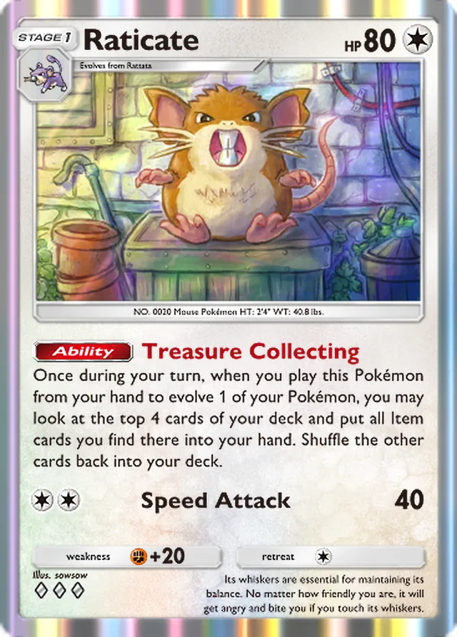 Raticate, Ruler of the Skies #130, Stage 1 Colorless Pokémon, illustrated by sowsow