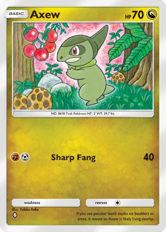 Axew, Mega Shine #054, Basic Dragon Pokémon, illustrated by Yukiko Baba